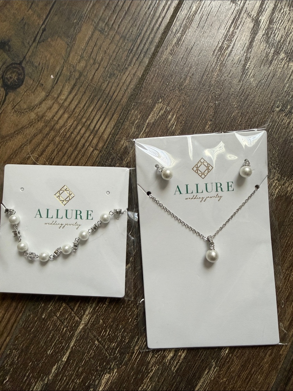 Allure White Pearl Necklace and Stud Earring Set with Silver Accents